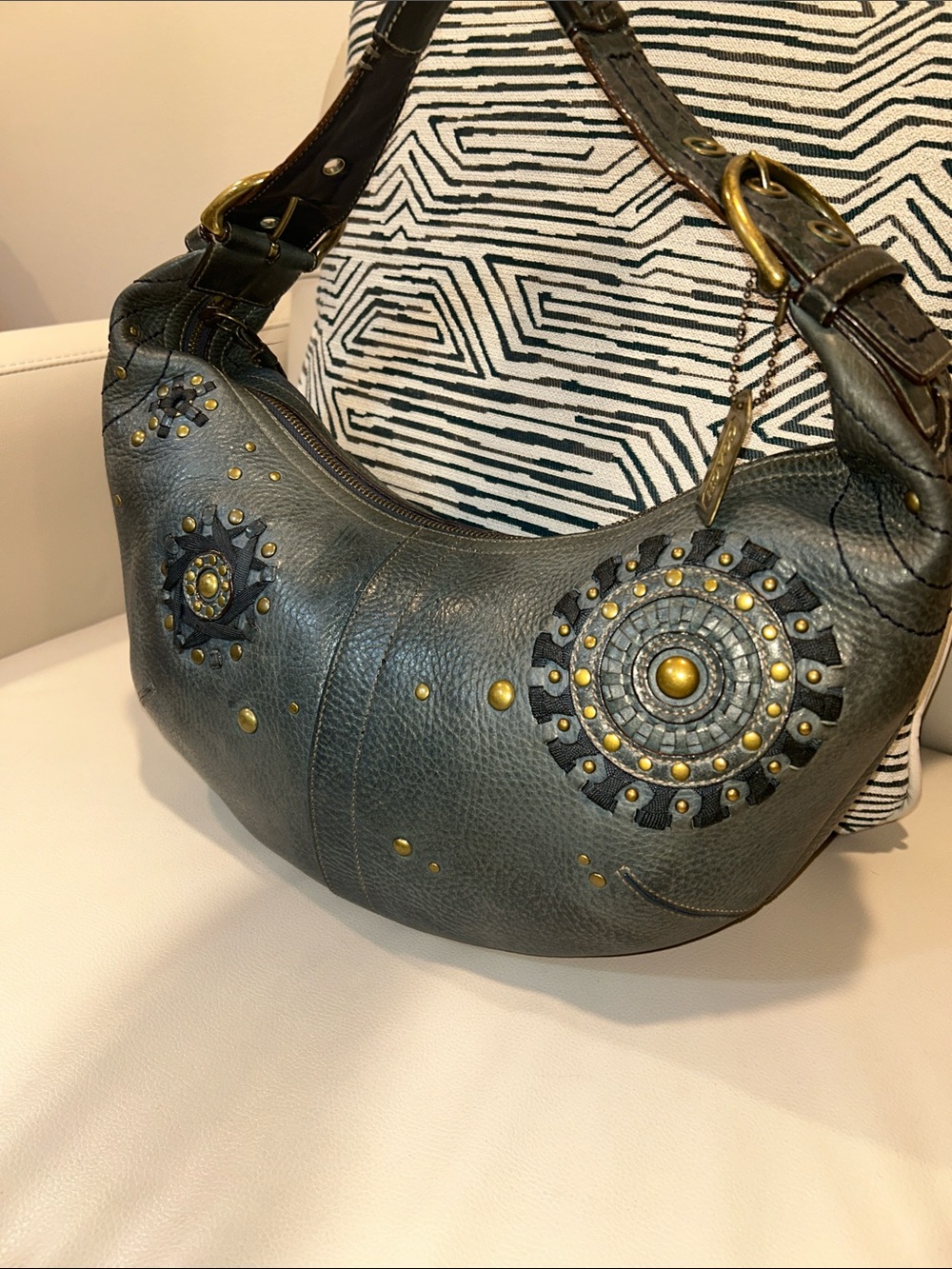 Coach RARE Mia Laced Studded Teal Leather Shoulder Hobo - Picture 3 of 17